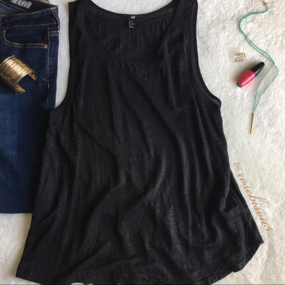 🌹🆕{H&M} Hi-Lo Linen Tank + Sheer Inset Shoulder - Picture 7 of 8